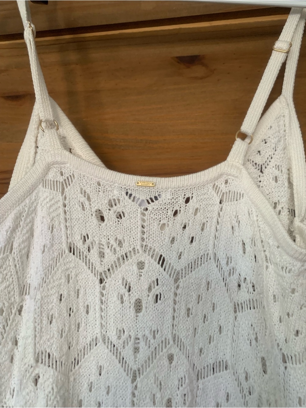 White Crochet Dress with Spaghetti Straps by Everyday Sunday L - Picture 8 of 10